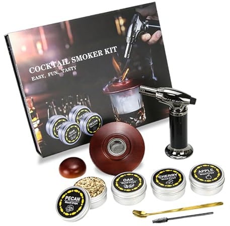 Cocktail Smoker Kit with 4 Wood Chips, 4 Ice Cubes, Old Whiskey Smoker Drink Smoker Infuser Kit, Old Fashioned Cocktail Kit Gifts for Men, Dad, Husband and Cocktail Lovers on Birthday
