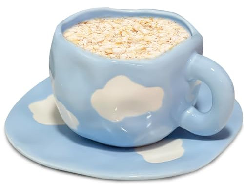 TOATELU Unregelmäßige Keramiktassen mit Untertasse: 250 ml Handbemalter Wolken-Kaffeetassen, Kreative Tasse, Geschenke für Mädchen, Freundin, Mütter, Liebhaber