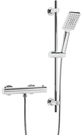 Görbach Mitigeur de Douche avec Barre de Douche, Mitigeur Thermostatique avec Ensemble Colonne de Douche en Acier inoxydable, Barre de douche de 70 cm et Douchette et Tuyau pour Salle de Bain Chromée
