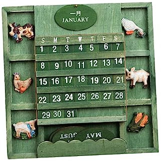 HOODANCOS Retro-kalender Tischkalender Kalender Aus Holz Grüner Kalender Desktop-kalender Hölzern Plakette Schreibtisch