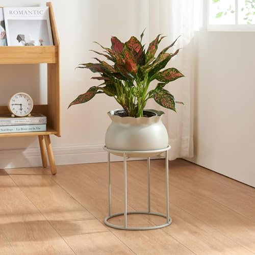 [en.casa] Soporte para Plantas Flores con 1 Macetero Extraíble Diseño Redondo Moderno Organizador de Macetas para Hogar y Oficina Portamacetas Metal 38xØ24 cm - Gris Claro