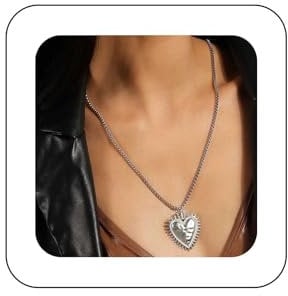 Dervivea Punk Thorn Heart Pendent Necklace Barbed Wire Heart Necklace Silver Italian Chain Necklace Long Love Heart Necklace Heart Spiky Necklace Jewelry for Women and Girls