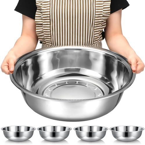 Nuogo 4 Pcs Stainless Steel Mixing Bowls Metal Mixing Bowls Extra Large Basin Salad Basin Deeper Edge Dishwasher Safe Mirror Finish for Home and Commercial, Silver (18 Inch 16 Qt)