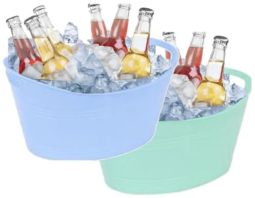 Almineez Set of 2 Premium Plastic Drink Bucket - Large 24L Beverage Tub with Handles - Perfect for Parties, BBQs, Outdoor Events - Cooling Bottles Cans of Beer or Soft Drinks