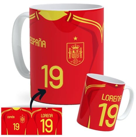 DEREGALOOS Taza Personalizada con nombre de Fútbol España. Tazas de Desayuno personalizada. Regalo Original para Aficionados del Futbol. Regalos Mundial España. Estilo 2