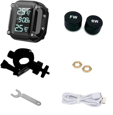 CWOQOCW Monitor senza fili della pressione dei pneumatici del motociclo TPMS, con 2 sensori esterni per veicolo con doppie gomme e pressione massima
