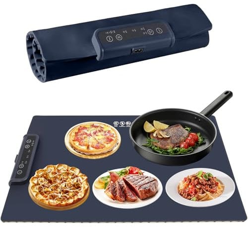 Electric Warming Tray, Portable Food Warming Tray with 3 Temperature, Electric Food Warmer, Roll Up Heating Tray, Foldable Food Warming Mat, Silicone Food Warmer for Home Buffets Parties