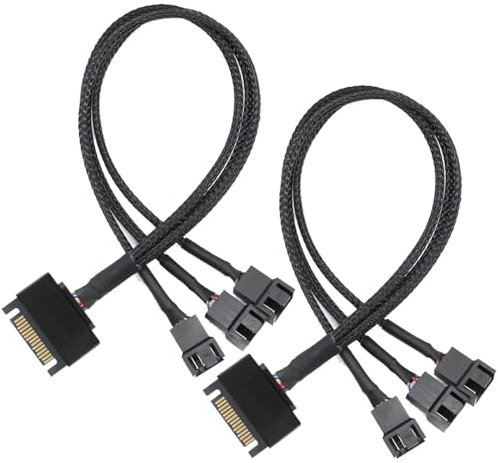 Gebildet 2pcs SATA to 3 Way 3 Pin / 4 Pin PMW 12V PC Case Fan Power Adapter Cable, 3-Pin or 4-Pin (PWM Connector) to 15 Pin SATA Computer Cooler Cooling Fan Power Cable