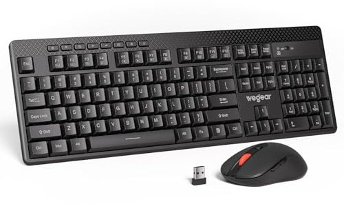 Tastiera wireless 2.4G e mouse Combo con Silent Touch, tastiera full size a 104 tasti con 8 scorciatoie aggiuntive, tastiera silenziosa per macchina da scrivere per PC, desktop, laptop, MacBook, nero