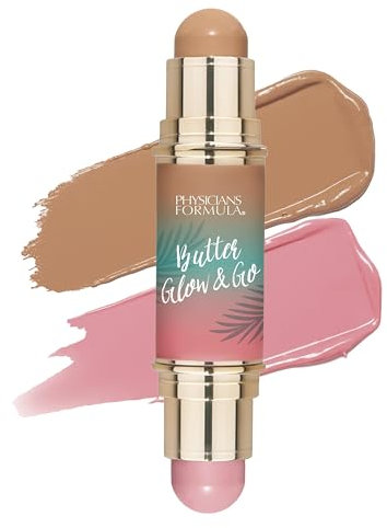 Physicians Formula Butter Glow & Go, Doppelter Contour Stick für Wangen, Augen und Lippen, Komplementäre Farbtöne zum Bräunen, Konturieren und als Rouge, Beachy Pink