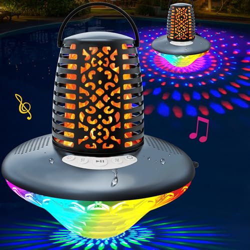 KingSom Altoparlante Bluetooth Potente,Cassa Bluetooth Piscina con Fiamma e Luci Colorate,Cassa Bluetooth Impermeabile IP68,Suono Stereo,TWS,Vivavoce Microfono,Altoparlante Bluetooth Portatile, Grigio