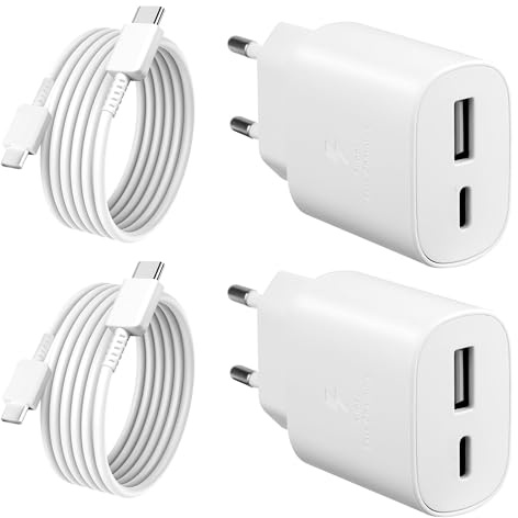 2er-Pack 25W USB C Ladegerät, Schnellladegerät Adapter Netzteil für iPhone 17/16/15/16 Pro/16 Pro Max/16 Plus/iPad, Samsung Galaxy S25/S24/S23/S22/S21 Ultra, Ladestecker USBC mit Ladekabel 150cm