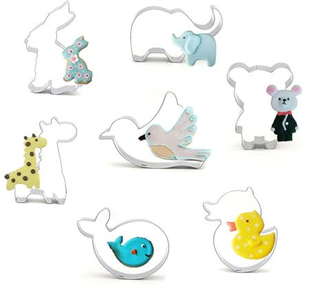 7Pcs Cartoon Zoo Series Cookie Cutter Set Stainless Steel Cute Animal Sandwich Cutter to Animal Biscuit Cutter Baking Mould for Cake Decorating Pastry Cookie Making