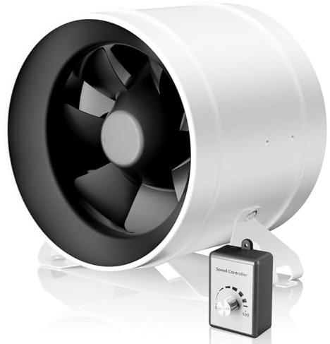 Hon&Guan HI-PE Rohrventilator 200mm Super Luftmenge 1411m³/h Energieeinsparung EC-Motor Geräuscharm Rohrlüfter Lüftungsgebläse für Growzelt Gewächshaus Garage Küche Belüftung