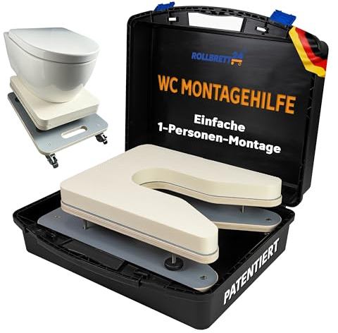 Rollbrett24® WC-Montagehilfe für wandhängende WCs & BDs – Höhenverstellbares Montage-Rollbrett 125–215 mm, 360° Rollen, bis 60 kg - Entwickelt und Patentiert vom Sanitärprofi