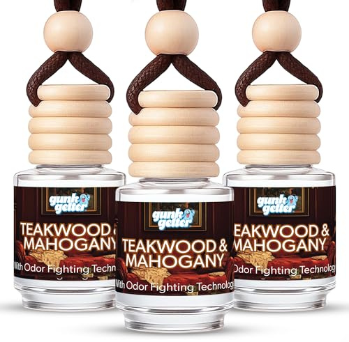 Gunk Getter Hanging Air Freshener Car Diffusers - Long Lasting Scent, Odor Eliminator, Home Essentials, Fresh car fragrance diffuser - 3 Pack- Teakwood and Mahogany
