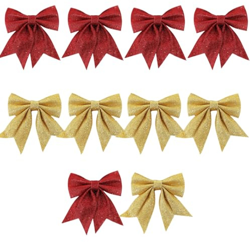 GXGM 10 Stück Fertige Schleifen, Geschenkschleifen, Schleifen zum Basteln, Schleife Geschenk für Geschenkverpackung, Basteln（Gold und Rot）