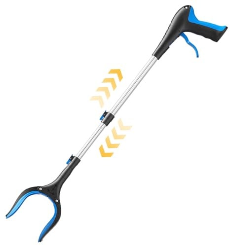 FGRHY Telescopic Grabber Reacher Tool, 5-Level Adjustable Length (23'' to 41'') - Trash Claw Gripper, Pickup Stick for Litter Picking, Yard Work, and Seniors (Blue)