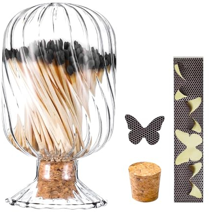 Glass Helix Match Holder,Matchstick Cloche Decorative Glass Matches Container for 4 Inch,Match Holder Jar for Living Room Kitchen Bathroom (Matches Not Included)
