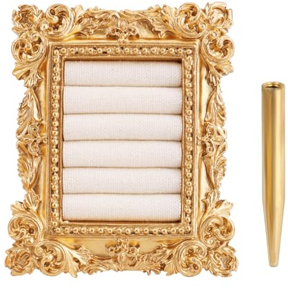 Goktvai Vintage Ringhalter, Gold Vintage Schmuck Ständer Barock Schmuck Displayrahmen für Frauen Jubiläumsgeschenk & Hochzeitsfoto Requisite