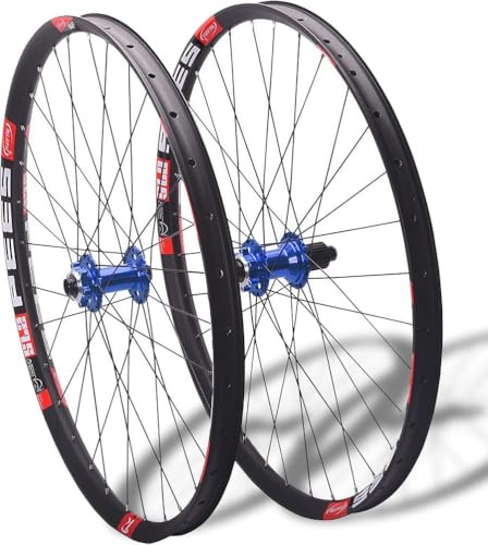 KUNYOS 26 27,5 29 in Set Von Rädern Für Mountainbikes Mit Scheibenbremsen, MS-Nabe Für 12-Gänge, Aluminiumlegierung, Doppeltwandige Felgen, Durchmesser 15X100/12X142mm.,Blau,26inch