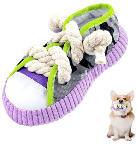 Qubitly Dog Squeaky Toys, Durable Indestructible Dog Toys with Rope Material, Puppy Toy for Teeth Grinding Boredom Relief, Interactive Chew Toy for Indoor Training, Gift for Dogs (Purple)