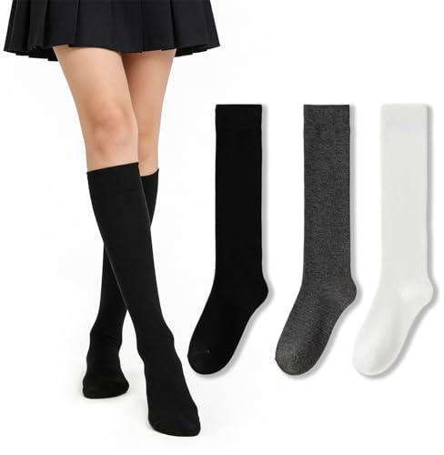 GYIOFAI 3 Paia Calze Alta Donna, Calzini Termiche Di Invernali Calzettoni, Tinta Unita Alta Caviglia, Invernali Lunghi Calzettoni Calze Termiche Tempo Libero, Gambaletti Termici, Retro Casual Socks