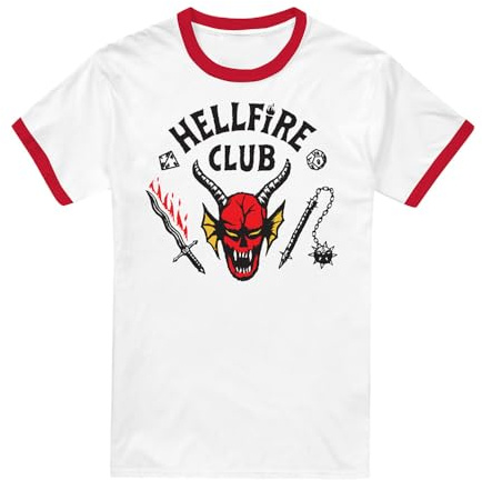 Stranger Things Hellfire Club Ringer Unisex Ringer T Shirt, White/Red