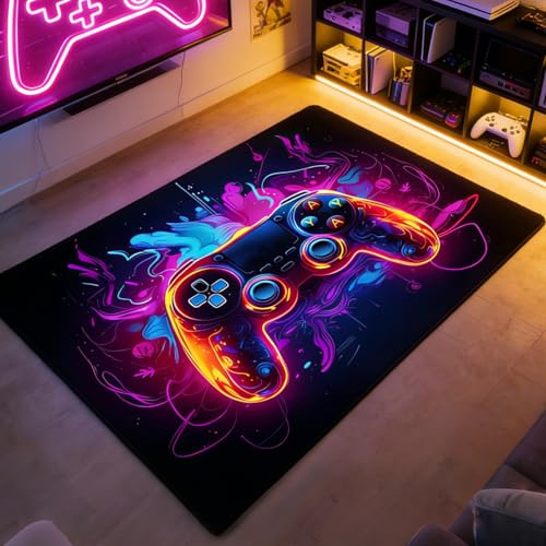 Komergave Gaming Teppich, rutschfest Kristall-Samt Gamer Teppich, Cooler Farbe Gamecontroller Teppich Gaming Zimmer für Jungen, Jugendzimmer Deko Jungen, 120 x160cm