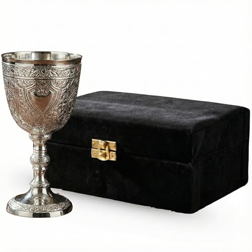 Goblet – Vintage Style Decorative Drinking Cup – 150 ML Capacity – Floral Design Chalice for Home Décor, Collectors, Celebrations & Gifting (Silver, With Black Box)