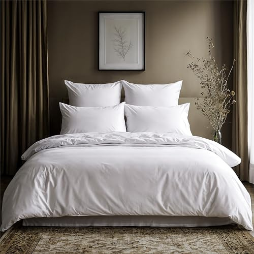 Lavea® Bettwäsche 200x220 cm, 3-teilig, Bettbezug 200x220 cm, 2X Kissenbezug 80x80 cm, Baumwolle, pflegeleichtes Bettwäsche-Set, mit Reißverschluss, Oeko-TEX Zertifiziert, Serie Jasmin, Weiß