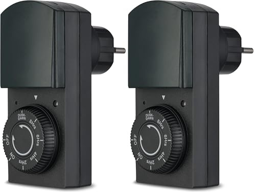 REV Zeitschaltuhr Aussenbereich IP44 mit Dämmerungsfunktion. Countdown Funktion: 2-4-6-8h, 1150W, 230V~, 50Hz, 1-polig, Dauerbetrieb, manuelles Schalten (Packung mit 2)