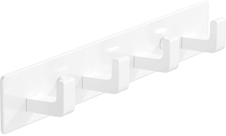 GWAAZXGZ Weiß Wandgarderobe mit 4 Haken, 32 cm (1 Stück) | Aluminium, Rostbeständig, Modernes Winkeldesign, Einfache Montage, Platzsparend, Für Jacken & Taschen