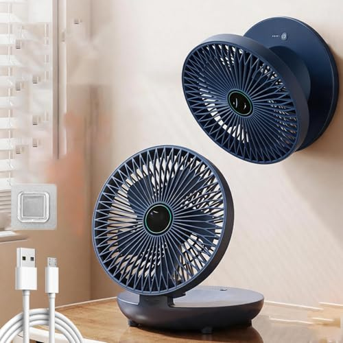 Snrtevu Tragbarer Mini Ventilator – Tischventilator, leise und ohne Bohren, 3 Geschwindigkeiten, 120° Oszillation & 90° Neigung, klappbar, für Küche, Bad & Camping (BLUE, Stecker)