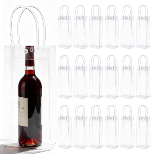 18 enfriadores de botellas transparentes, 25 x 10 x 10 cm, bolsa de hielo de PVC, bolsa de hielo a prueba de fugas con asa para cerveza fría, vino, bebidas, fiestas, exteriores, camping