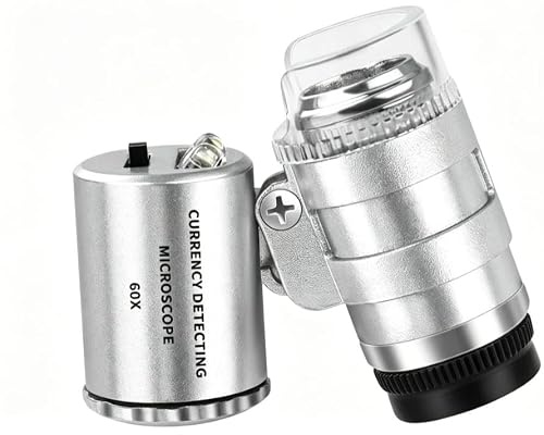 JUOIFIP 60X Juwelier Lupe mit Licht Mini Mikroskop,Taschenmikroskop Edelsteinelupe mit LED/UV Licht Trichome Lupe Handy Mikroskop Vergrößerungsglas