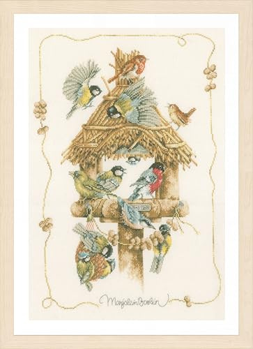 Lanarte Kreuzstich Stickpackungen Gezählter Kreuzstichbilder Set MB VOGELHÄUSCHEN Wanddekoration Handarbeit Set für Erwachsene 37 x 54 cm DIY Deko Bastelset Handwerker Kreative Geschenkset