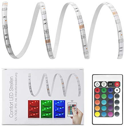 Comfort 12V LED Streifen IP65 RGB 30 LED/m 5050 IR-SET mit 24 Tasten Fernbedienung & Netzteil 4m