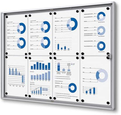 Schaukasten innen 8x DIN A4 | stabil & abschließbar | Infokasten mit SAN-Glasfront | magnetische Rückwand, beschreibbar | ideal für Innenbereich & Wandmontage