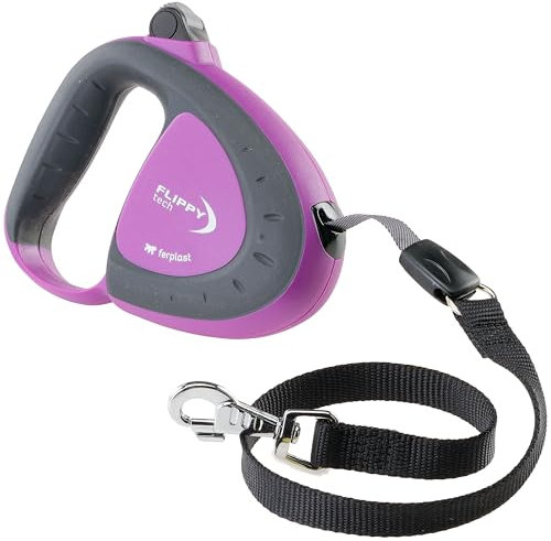 Ferplast Retractable Dog Lead for up to 25 kg Dogs, 3 m Strong Nylon Tape/Ribbon, Extendable Lead Single Lock and Release Button, Purple