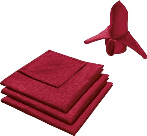 Erwin Müller Serviette, Stoffserviette Uni, 4er-Pack, Serie Hamm Rubin Größe 50x50 cm - mit eingewebten Ranken und Fleckschutz ausgerüstet