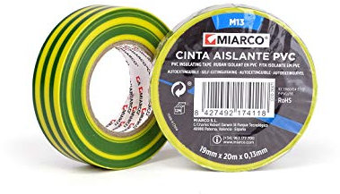MIARCO 10787 - Cinta aislante de PVC Brico Toma Tierra (Amarillo/Verde) 19mm x 20m