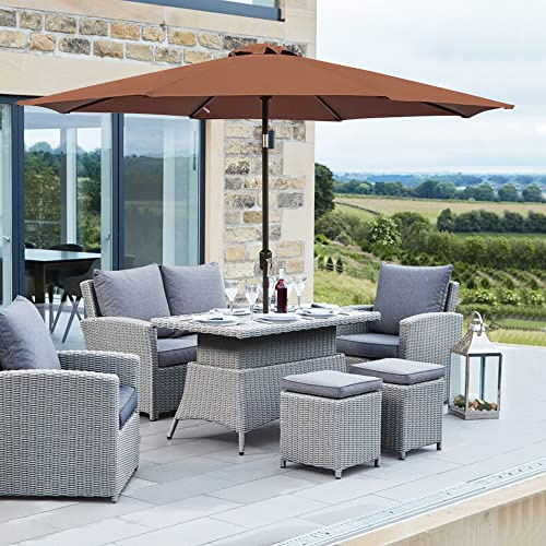 Green Bay 2.7M Round Garden Parasol Umbrella Outdoor Sun Shade for Patio/Beach/Pool Umbrellas with Winding Crank and 38mm Tilt Pole - Coffee