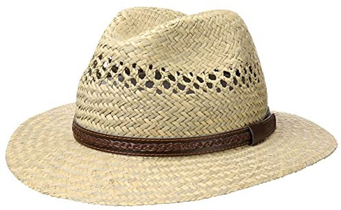 Lipodo Steven Traveller Strohhut Damen/Herren - Hut aus 100% Stroh - Sonnenhut Made in Italy - Sommerhut mit Ledergarnitur - Naturfarben Natur L (58-59 cm)