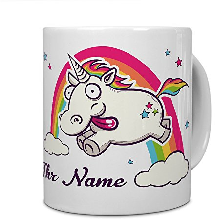 printplanet® Tasse mit Namen personalisiert - Motiv Verrücktes Einhorn individuell gestalten - Farbvariante Weiß