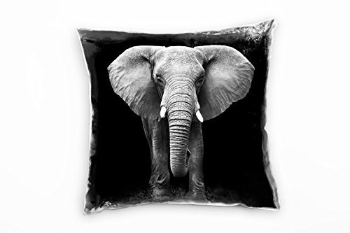Paul Sinus Art Tiere, schwarz, weiß, Elefant im Gehen von vorne Deko Kissen 40x40cm für Couch Sofa Lounge Zierkissen - Dekoration zum Wohlfühlen