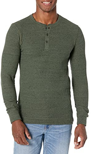 Amazon Essentials Camiseta Henley de Panal de Abeja de Manga Larga con Ajuste Normal Hombre, Verde Oliva Mezcla, L