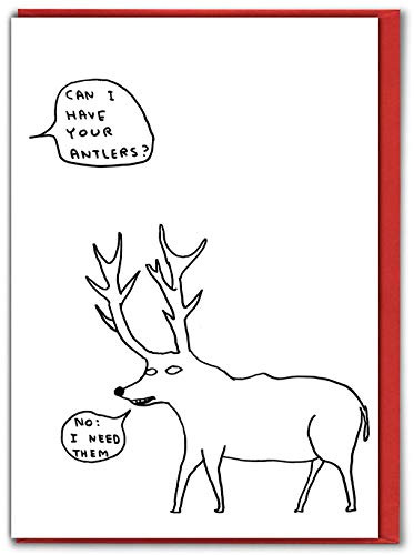 Brainbox Candy Official David Shrigley- Sister Christmas Cards- 'Antlers Xmas' - Perfect For Son Him Her Friends - Sold Exclusively
