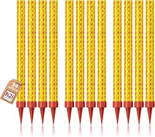 24 Stück je 18 cm h2i XS Pack Eissterne Eisfontäne Sprühkerze für Verlobung-Hochzeit-Geburtstag Jugend-Party-Tisch-Feuerwerk Deko für Kuchen Torten Flaschen + unser h2i & eissterne Feuerzeug