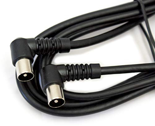 2 Pack | 4m Right Angled Aerial Cable | Plug to Male Coaxial Lead | 90 Degree Bend Angle Connector | Coax TV Wall Extension Wire